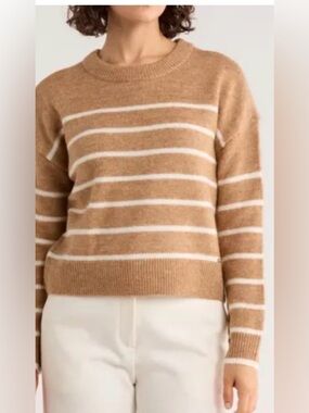 Designer Jason Wu Camel and White Striped Crewneck Sweater sz M